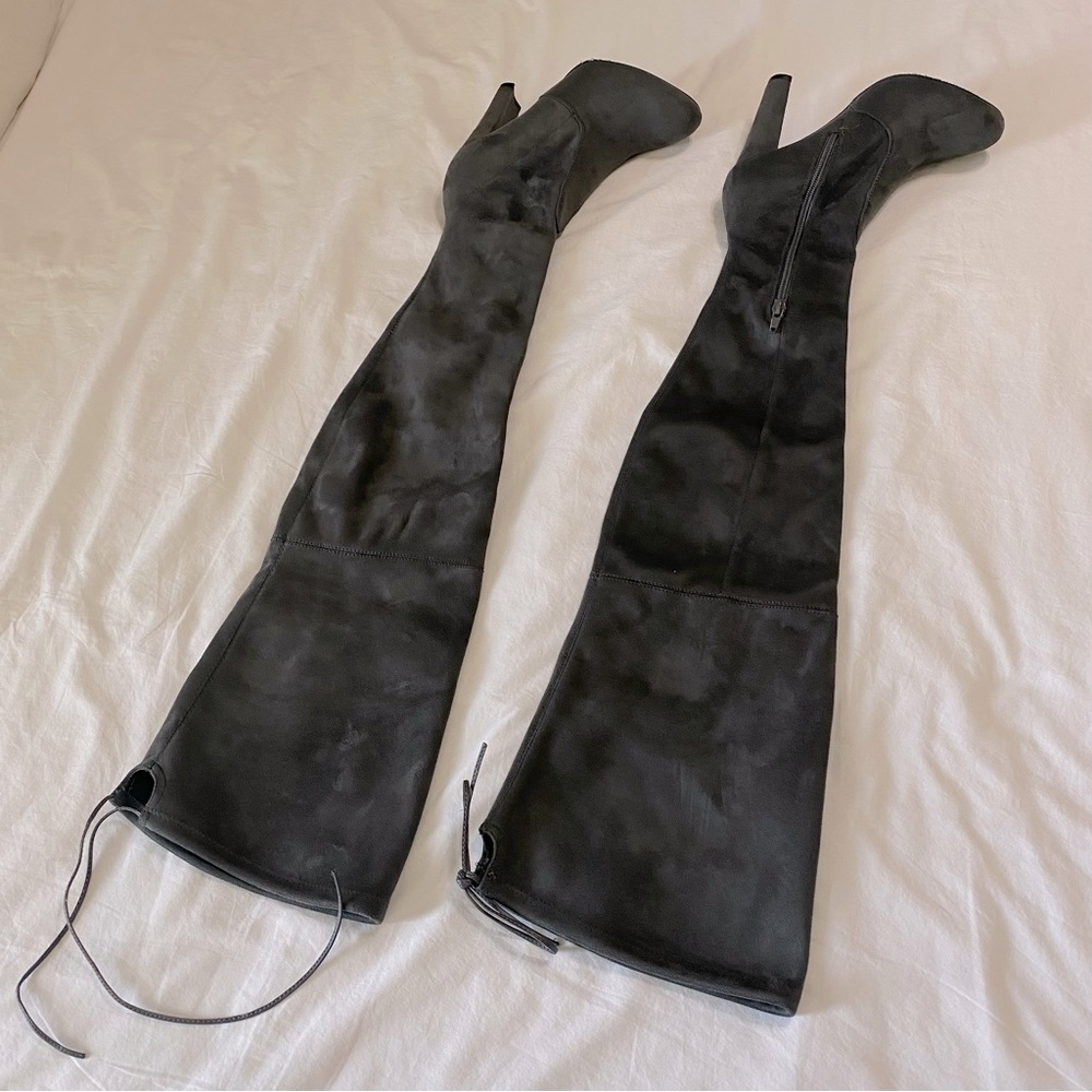 Charlotte Russe Charcoal Gray Suede Amaya Heeled Boot - Picture 6 of 12